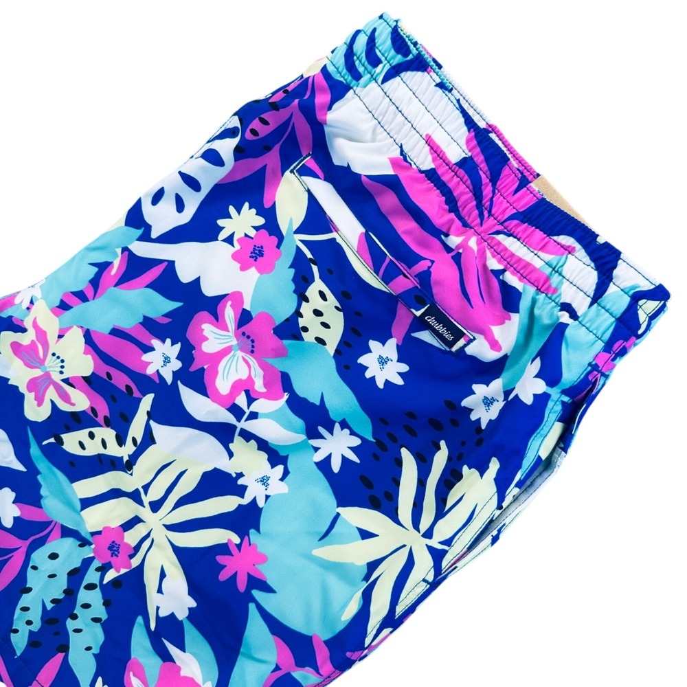 Chubbies Mens 2XL 5.5" Mesh Lined Floral Surprises Classic Swim Trunks Blue Pink